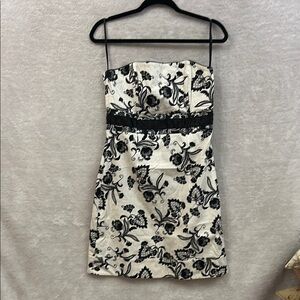 White House Black Market Black and White Strapless Sundress